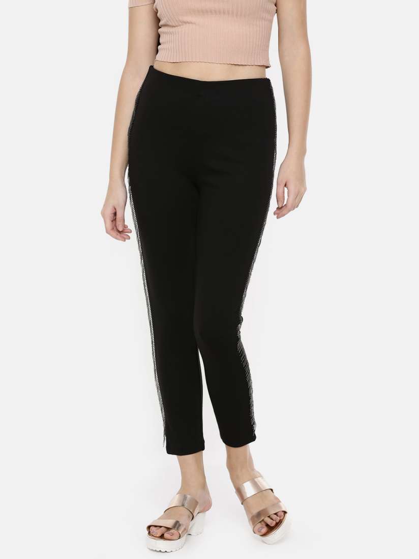 Buy CODE by Lifestyle Women Black Embellished Cropped Treggings Jeggings for Women 8441757 Myntra
