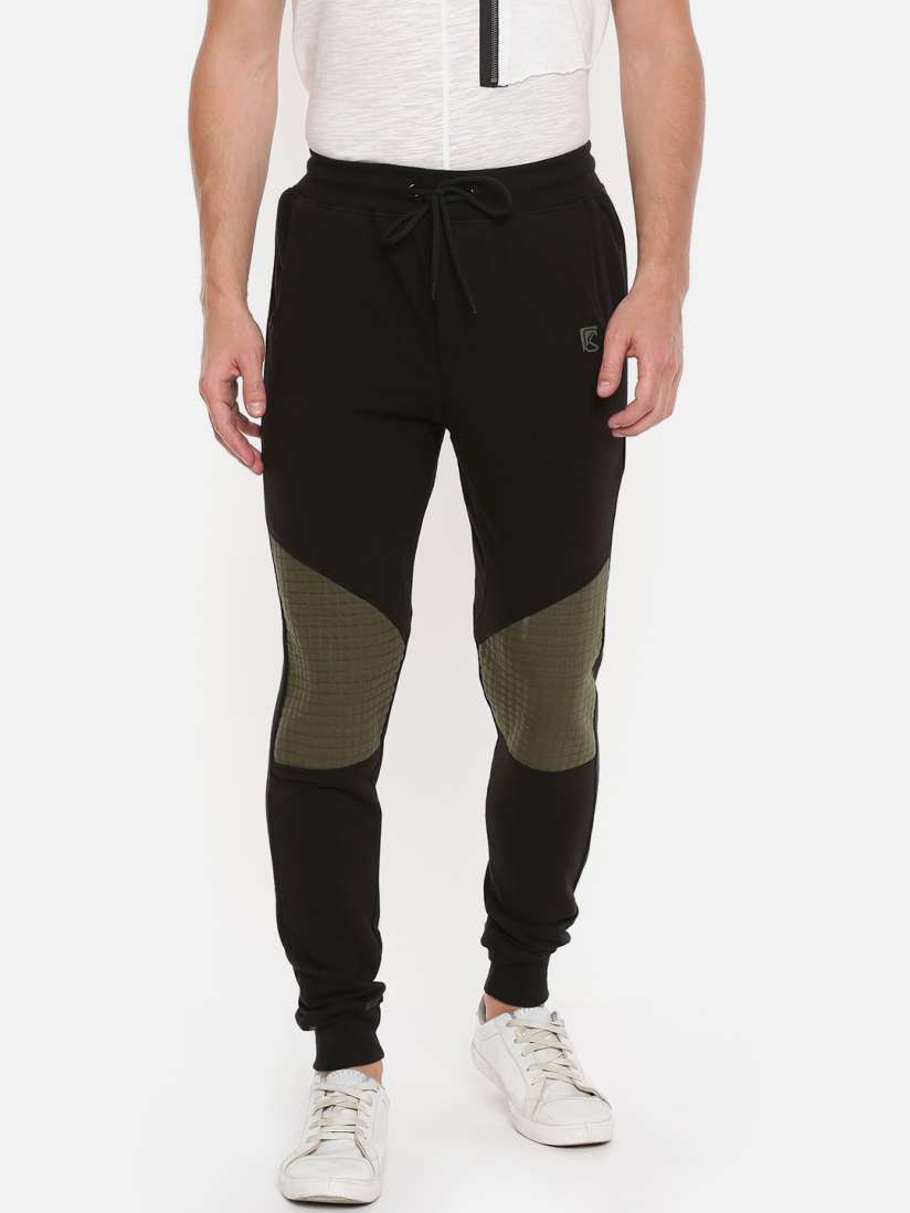 Buy SKULT by Shahid Kapoor Men Black Olive Green Colourblocked Slim Fit Joggers Track Pants for Men 8460139 Myntra