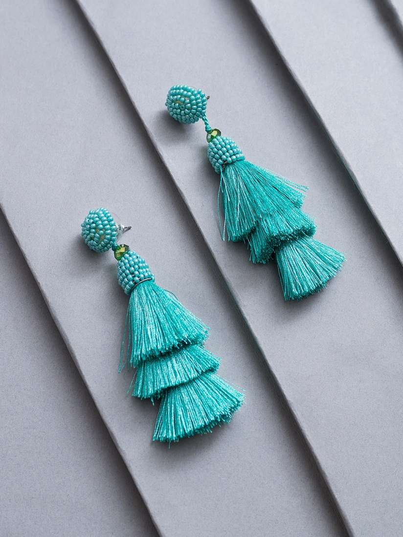 Buy Golden Peacock Teal Green Tasselled Drop Earrings Earrings for Women 8461809 Myntra
