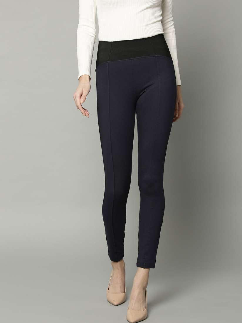 Buy Marks Spencer Women Navy Blue High Rise Solid Treggings Jeggings for Women 8463649 Myntra