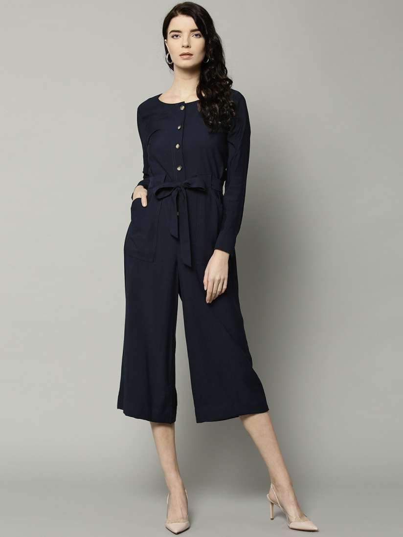 Buy Marks Spencer Navy Blue Solid Culotte Jumpsuit Jumpsuit for Women 8463809 Myntra