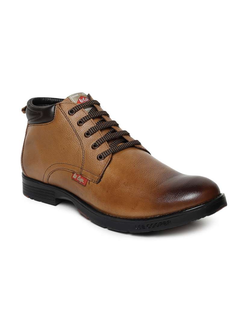 Buy Lee Cooper Men Tan Brown Solid Leather Flat Boots Boots for Men 8465047 Myntra
