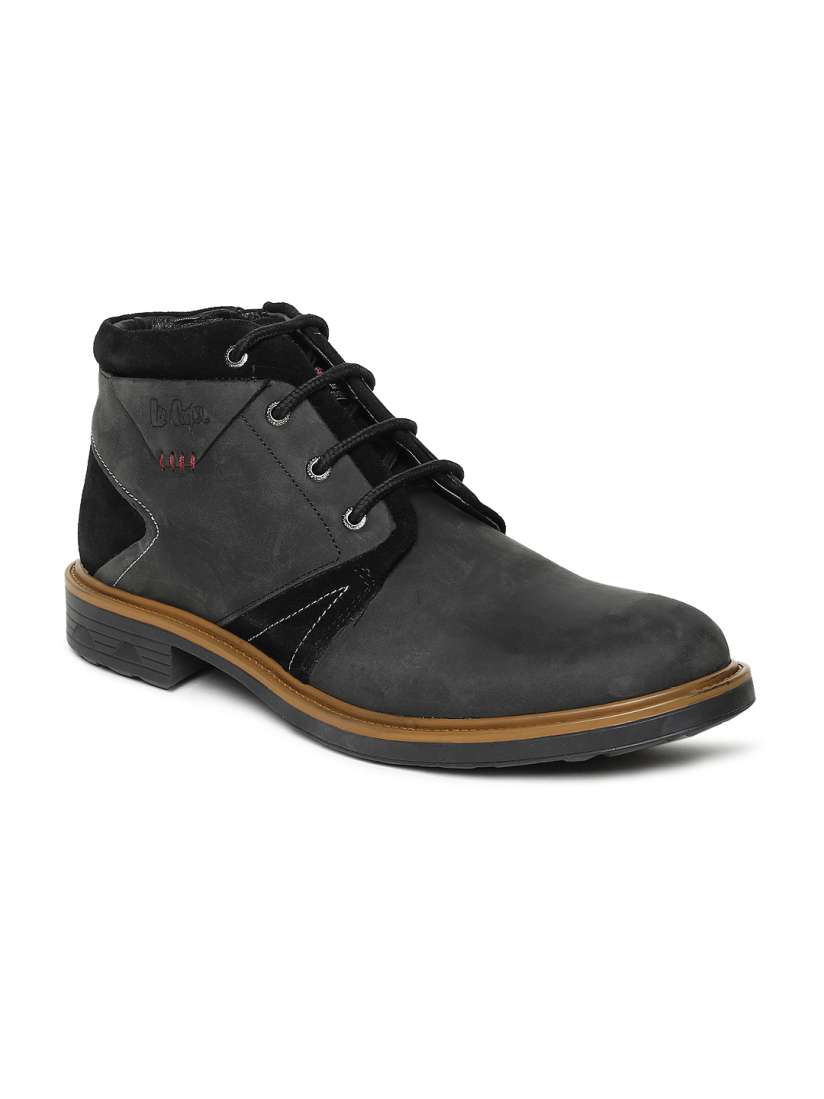 Buy Lee Cooper Men Black Leather Mid Top Flat Boots Boots for Men 8465113 Myntra