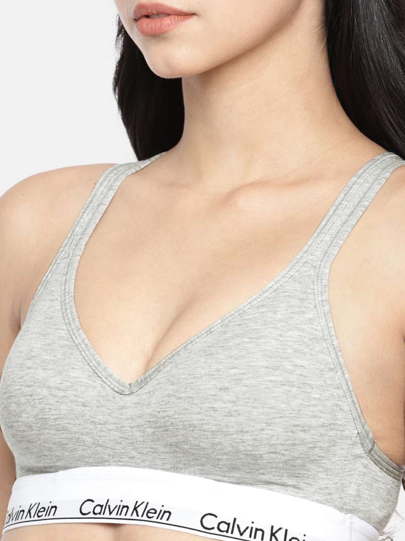 Buy Calvin Klein Underwear Modern Cotton Collection Grey Solid Non Wired Lightly Padded Sports Bra QF1654020 Bra for Women 8468391 Myntra