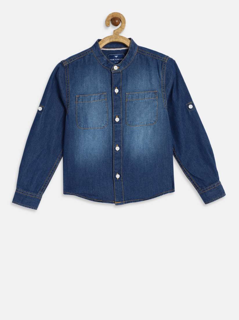 Buy Fame Forever by Lifestyle Boys Blue Regular Fit Faded Casual Denim Shirt Shirts for Boys 8499761 Myntra