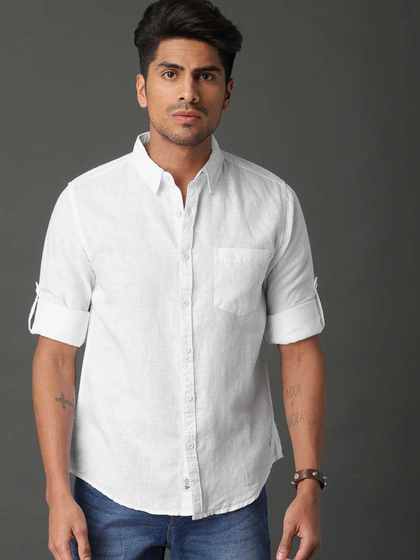 Buy Roadster Men White Cotton Linen Shirt Shirts for Men 8499829 Myntra