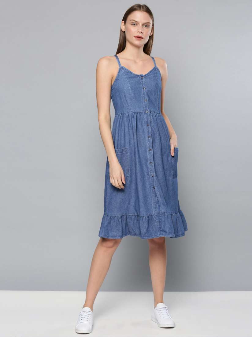 Buy Chemistry Women Blue Denim Fit and Flare Dress Dresses for Women 8505793 Myntra