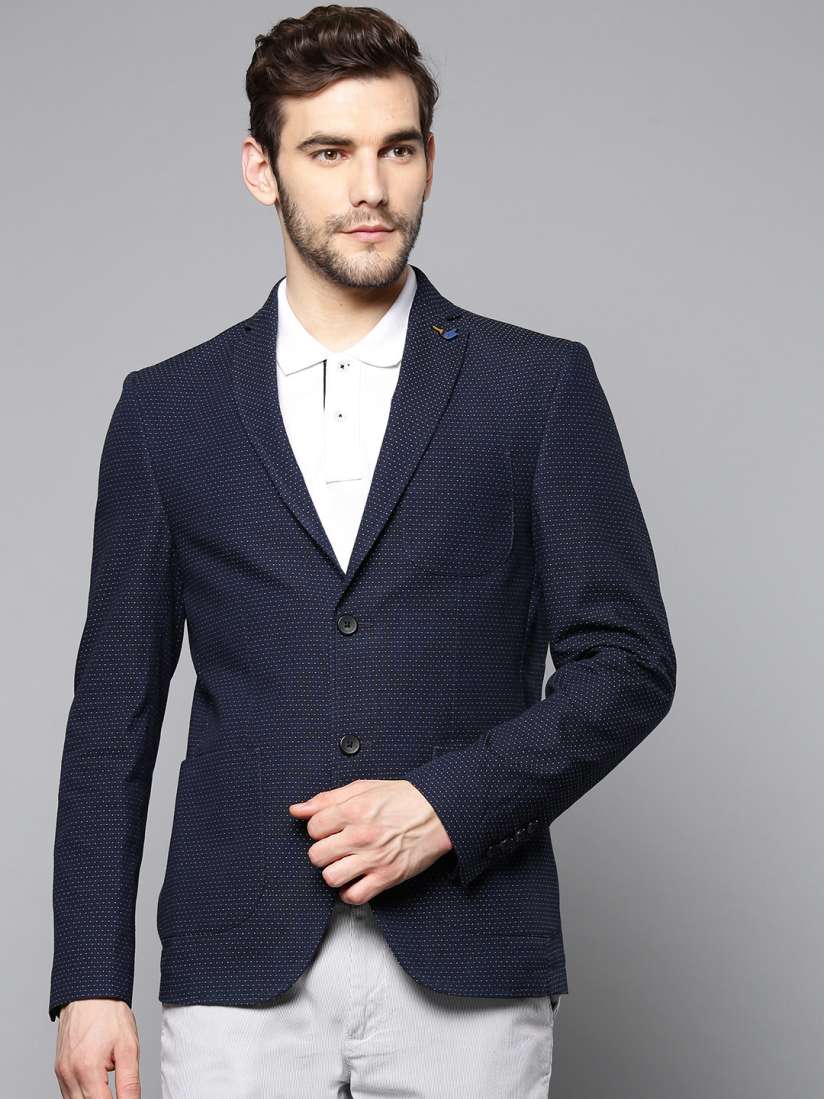 Buy Blackberrys Navy Blue Self Striped Single Breasted Slim Fit Smart Casual Pure Cotton Blazer Blazers for Men 8506673 Myntra