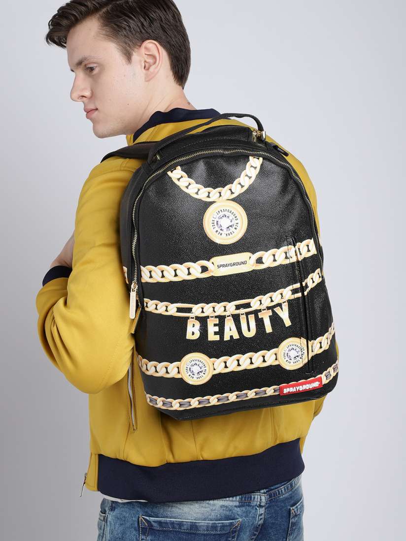 Buy SPRAY GROUND Unisex Black Gold Toned Graphic Backpack Backpacks for Unisex 8511549 Myntra