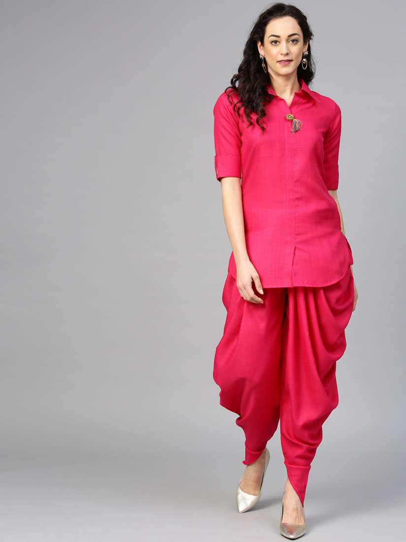 Buy La Firangi Women Magenta Solid Kurti with Dhoti Pants Kurta Sets for Women 8511823 Myntra
