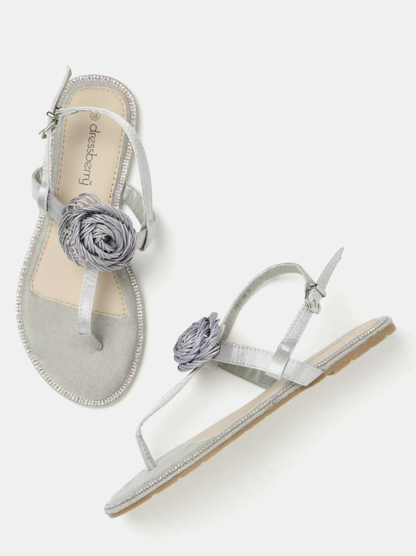 Buy DressBerry Women Grey Applique T Strap Flats Flats for Women 8519123 Myntra