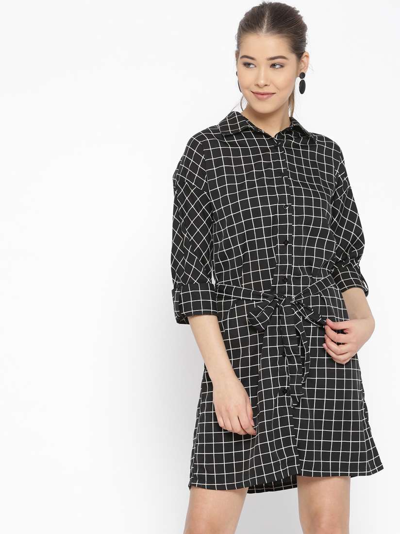 Buy StalkBuyLove Women Black Checked Shirt Dress Dresses for Women 8531945 Myntra