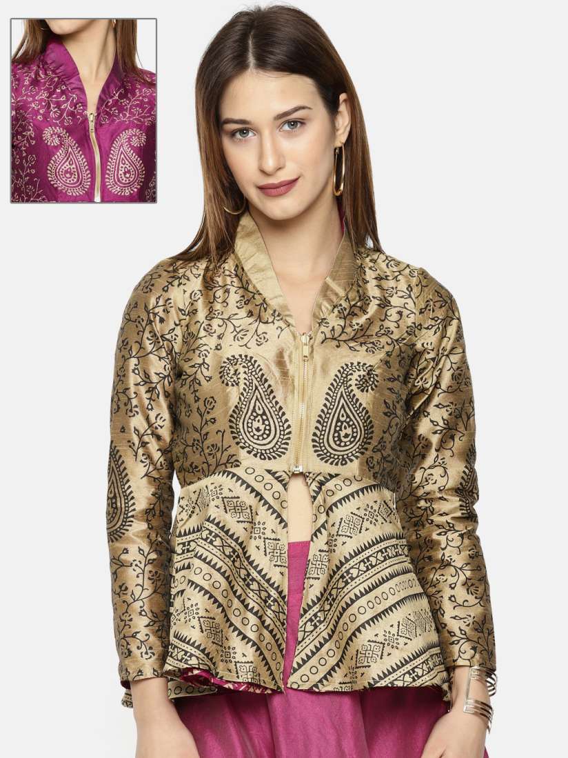 Buy Ira Soleil Women Beige Magenta Printed Reversible Tailored Ethnic Jacket Jackets for Women 8532075 Myntra