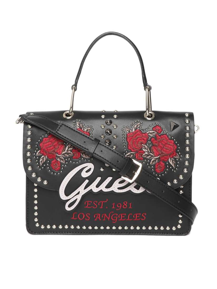 Buy GUESS Black Red Embroidered Satchel Bag Handbags for Women 8584183 Myntra