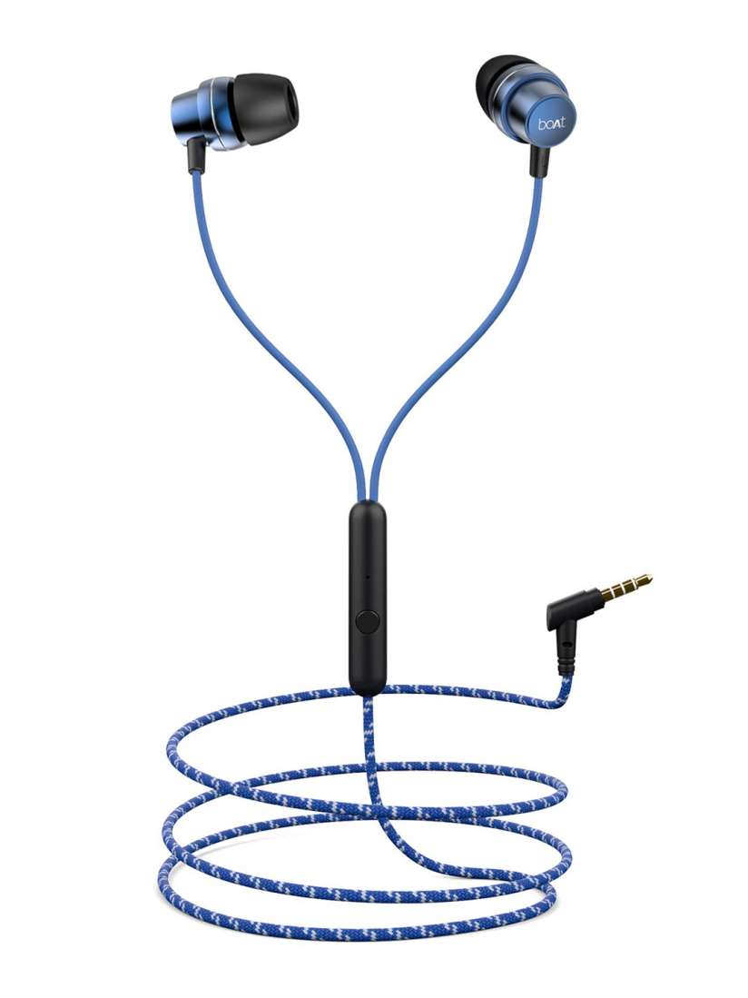 Buy boAt BassHeads 182 Blue Braided Wired Earphones with Enhanced Bass Metallic Finish Headphones for Unisex 8587193 Myntra
