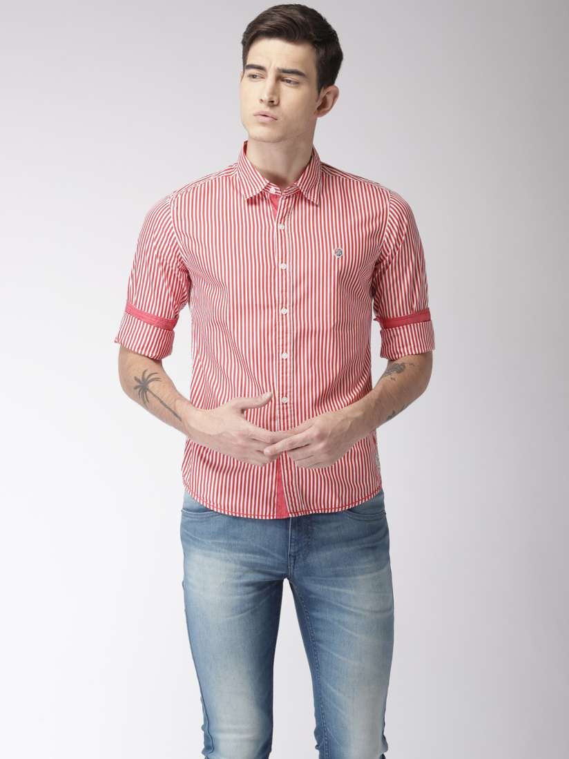 Buy Flying Machine Men Red White Regular Fit Striped Casual Shirt Shirts for Men 8596443 Myntra