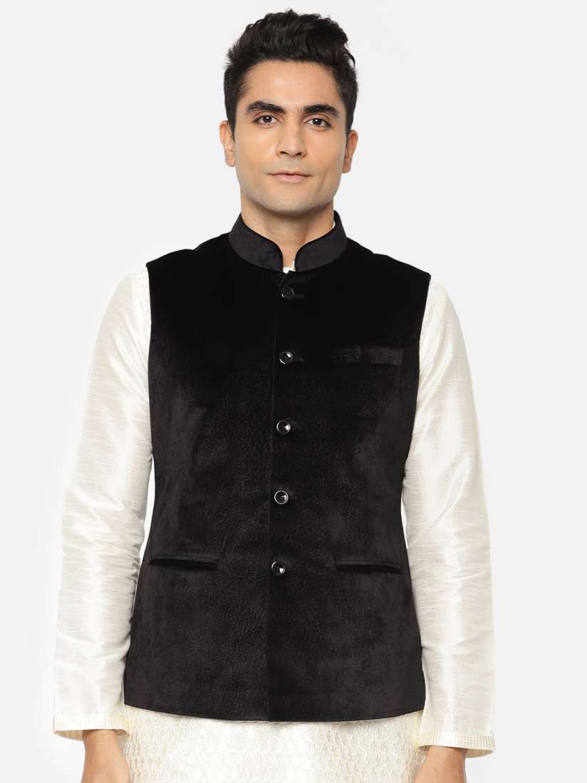 Buy Ethnix by Raymond Men Black Self Design Velvet Nehru Jacket Nehru Jackets for Men 8602879 Myntra