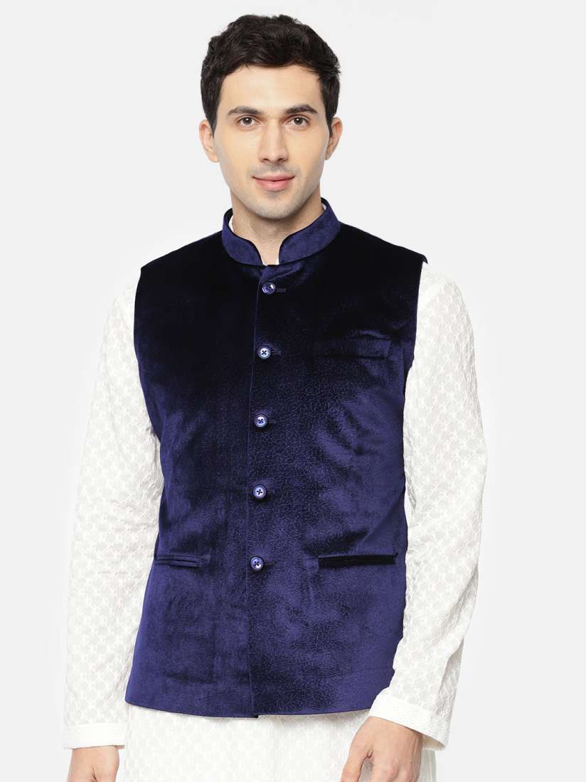Buy Ethnix by Raymond Men Navy Blue Self Design Velvet Nehru Jacket Nehru Jackets for Men 8602915 Myntra