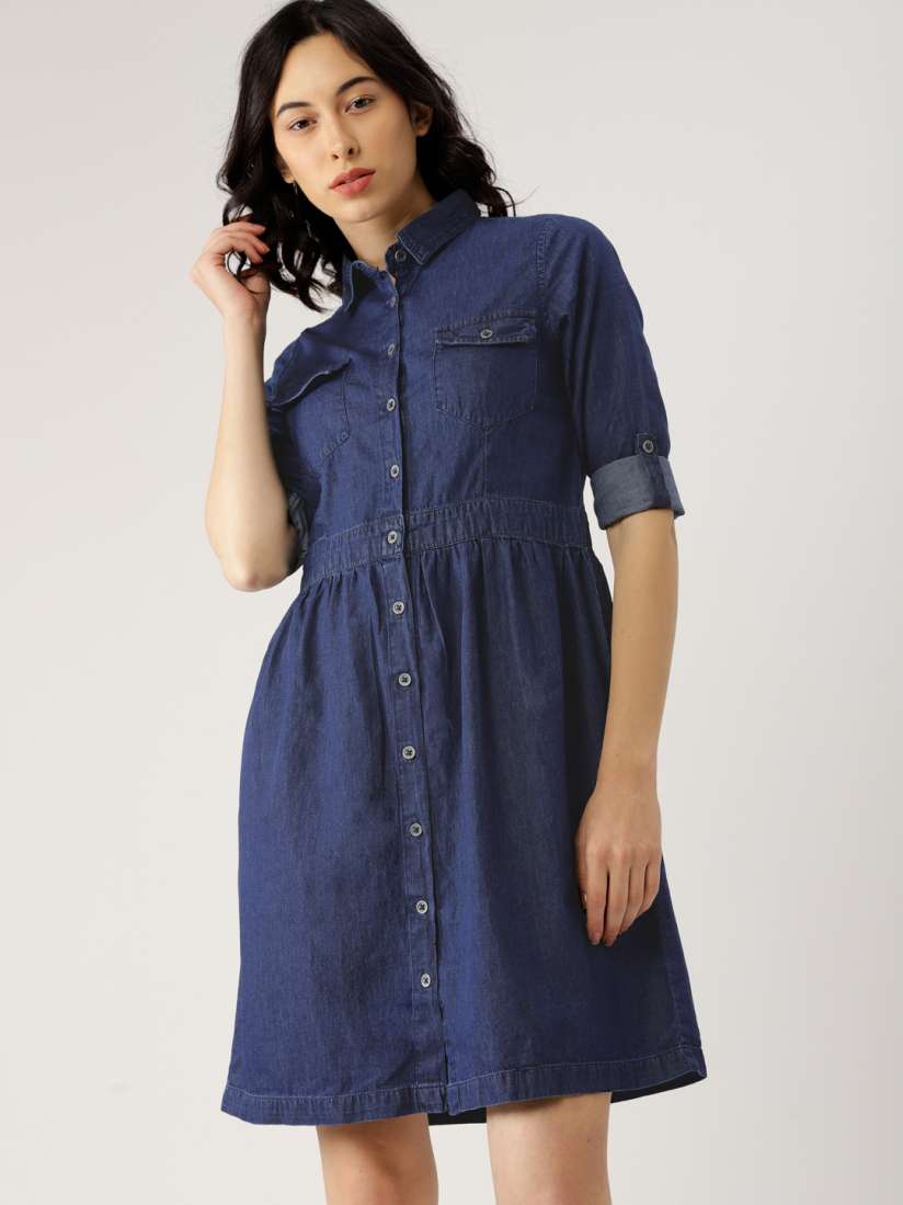 Denim one piece myntra deals