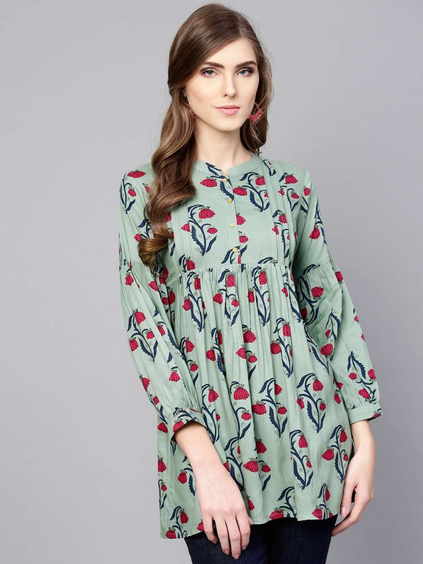 Buy Libas Women Green Red Printed A Line Kurti Kurtis for Women 8627415 Myntra