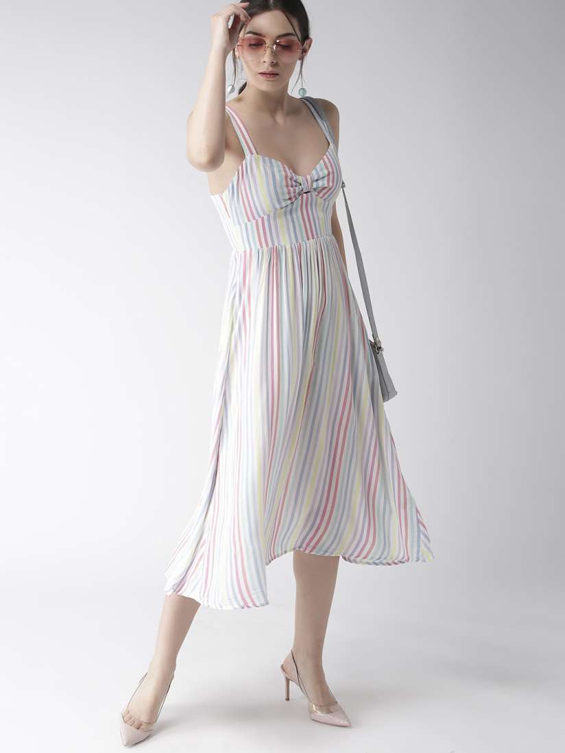 Buy FOREVER 21 Women White Pink Striped Fit and Flare Dress Dresses for Women 8633489 Myntra