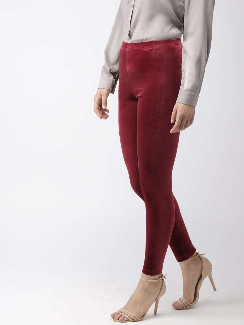 Buy Forever 21 Women Burgundy Solid Velvet Leggings Leggings for Women 8633677 Myntra