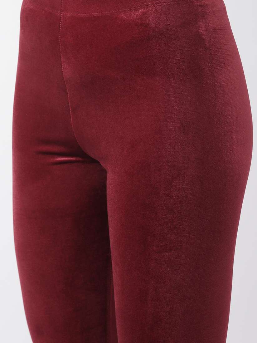 Buy Forever 21 Women Burgundy Solid Velvet Leggings Leggings for Women 8633677 Myntra