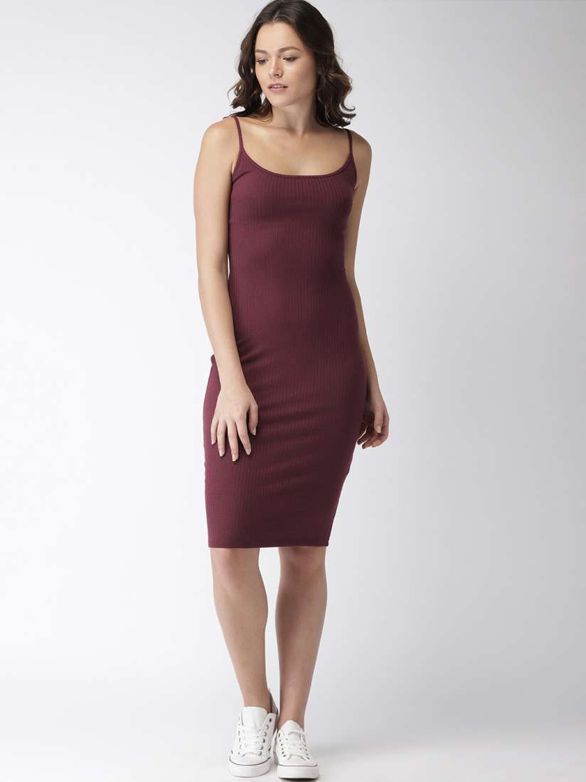 Buy FOREVER 21 Women Burgundy Solid Bodycon Dress Dresses for Women 8633705 Myntra