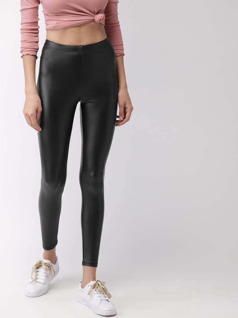 Buy FOREVER 21 Women Black Solid High Rise Ankle Length Faux Leather Leggings Leggings for Women 8633793 Myntra