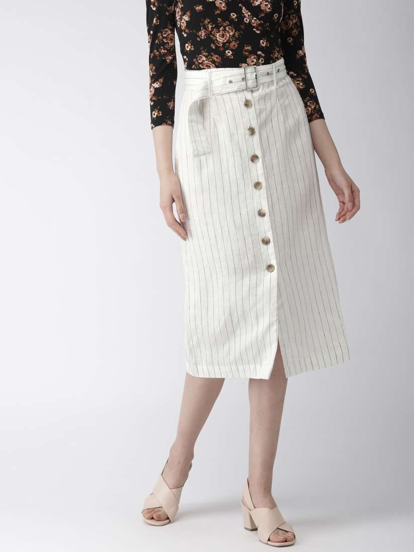 Buy FOREVER 21 Women White Black Striped Straight Skirt Skirts for Women 8634133 Myntra