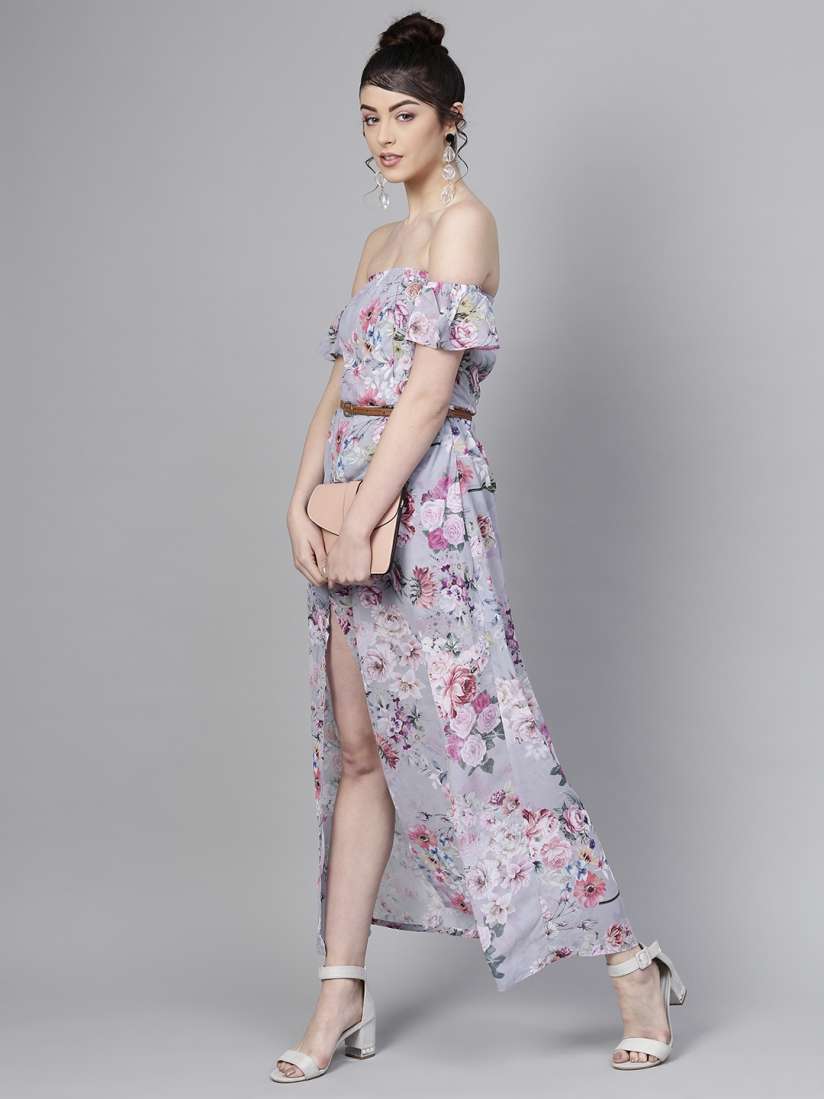 Grey floral print dress sale