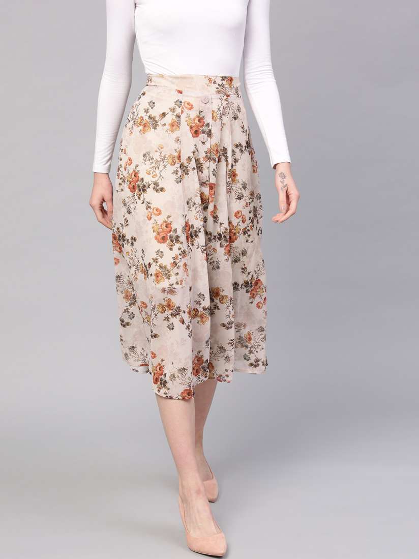 Buy SASSAFRAS Beige Orange Printed A Line Skirt Skirts for Women 8643283 Myntra