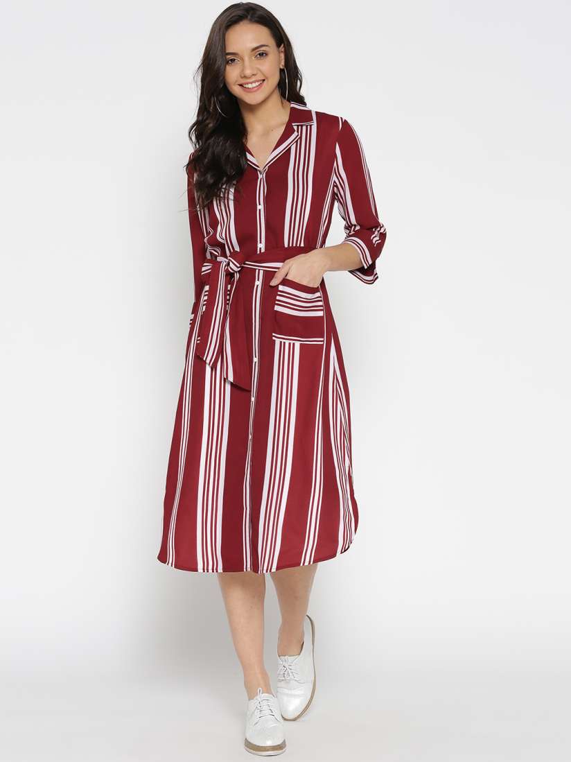 Buy StalkBuyLove Women Maroon White Striped Shirt Dress Dresses for Women 8643349 Myntra