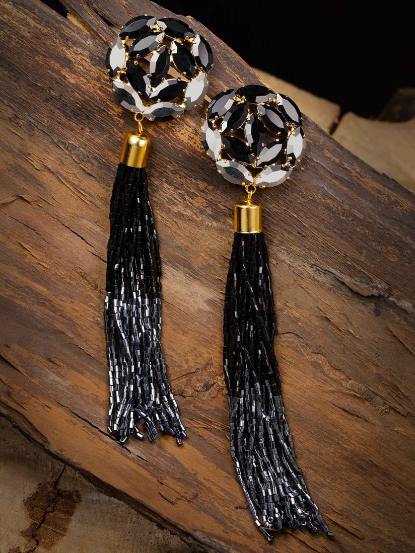 Buy Zaveri Pearls Gold Toned Black Contemporary Drop Earrings Earrings for Women 8643835 Myntra