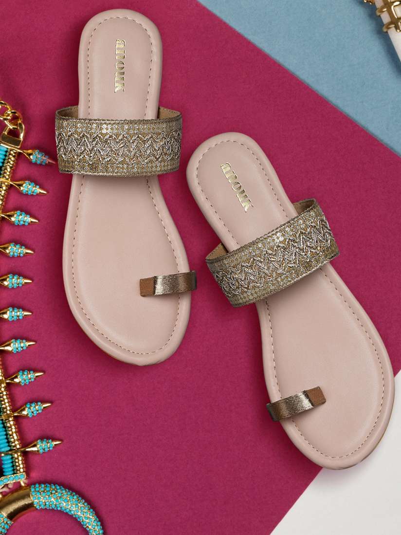 Buy Anouk Women Gold Toned Woven Design One Toe Flats Flats for Women 8671545 Myntra