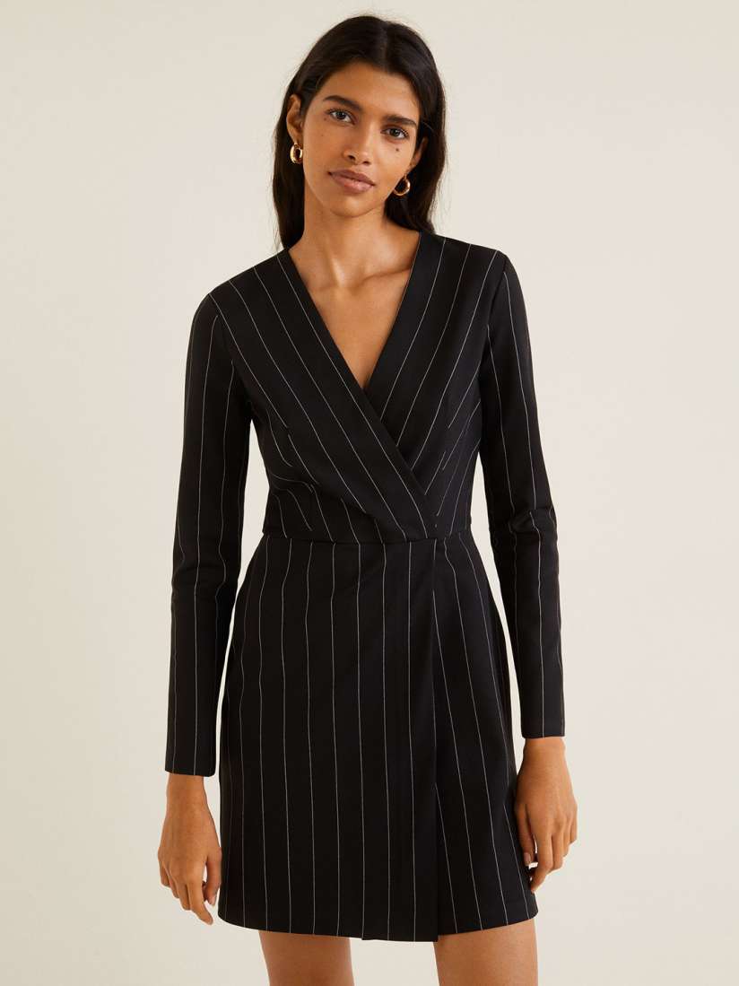 Buy MANGO Women Black Striped Wrap Dress Dresses for Women 8676351 Myntra