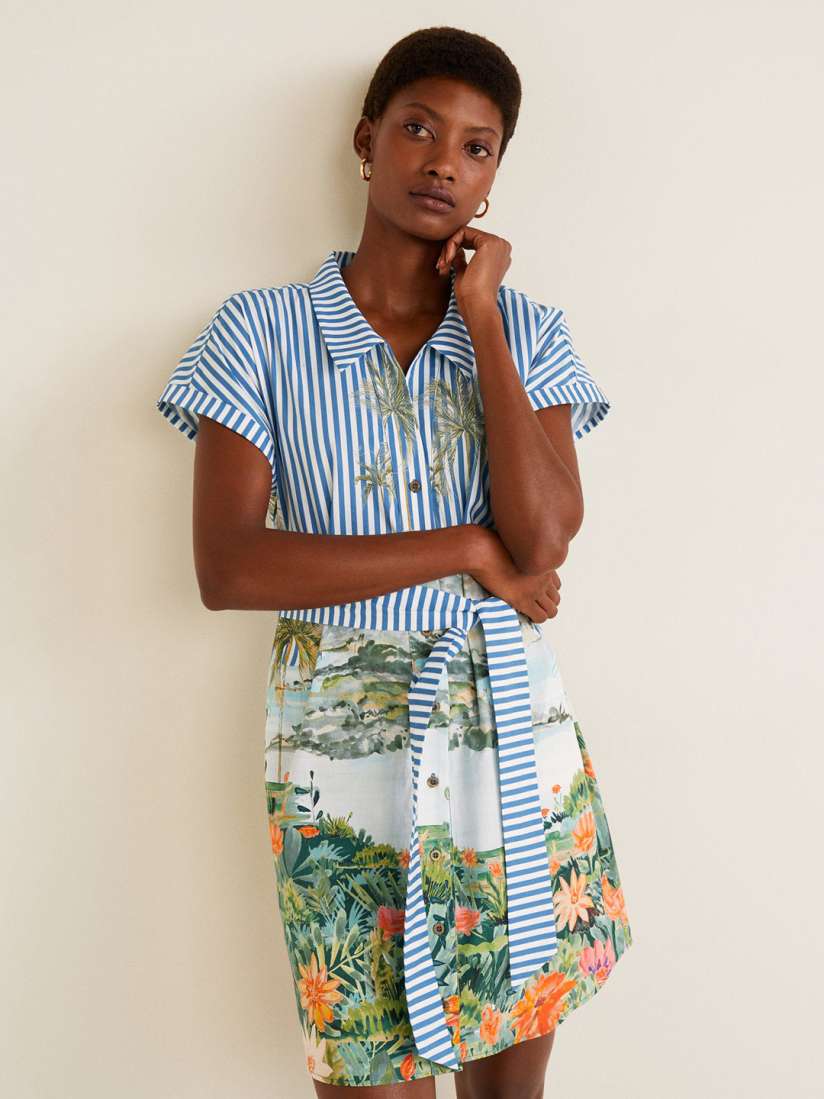 Buy MANGO Women Blue White Striped Shirt Dress with Printed Detail Dresses for Women 8676447 Myntra