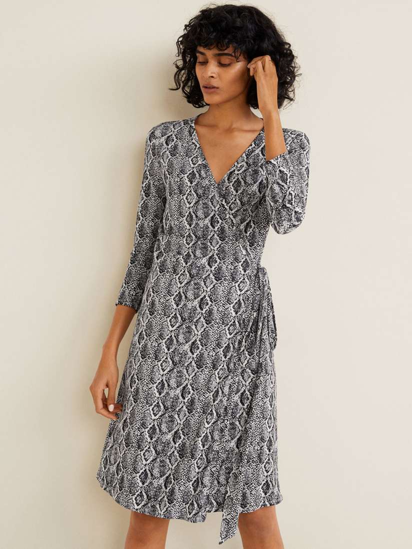 Buy MANGO Women Grey Snakeskin Print Wrap Dress Dresses for Women 8676503 Myntra