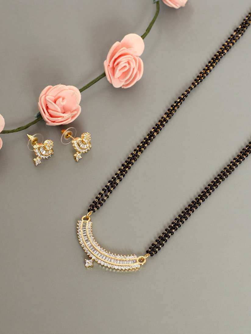 Buy PANASH Gold Plated White CZ Stone Studded Mangalsutra With Earrings Mangalsutra for Women 8691439 Myntra