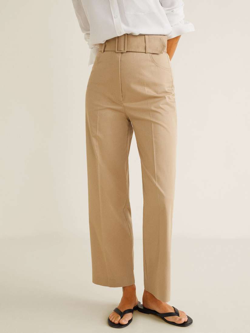Buy MANGO Women Beige Straight Fit Solid Parallel Trousers Trousers for Women 8702541 Myntra