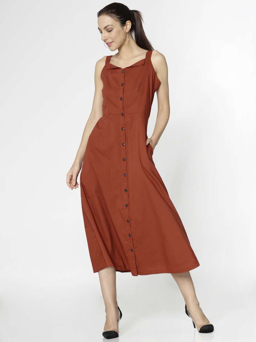 Buy ONLY Women Brown Solid Fit Flare Dress Dresses for Women 8707587 Myntra