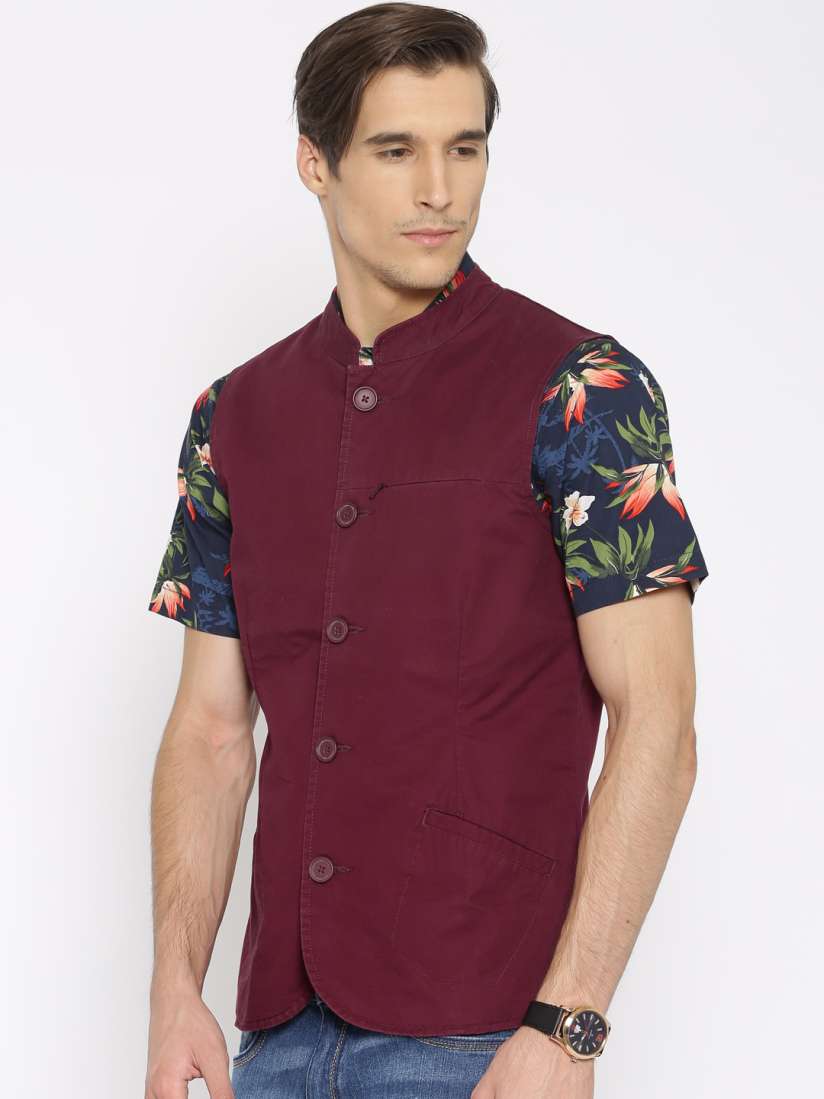 Buy United Colors Of Benetton Maroon Sleeveless Jacket Nehru Jackets for Men Myntra