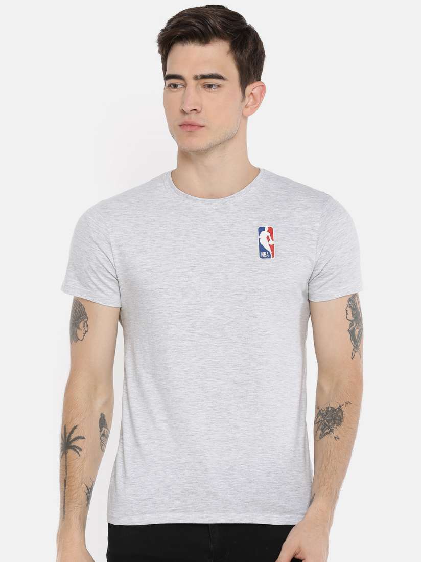 Buy NBA Men Grey Melange Solid Round Neck T shirt Tshirts for Men 8721623 Myntra