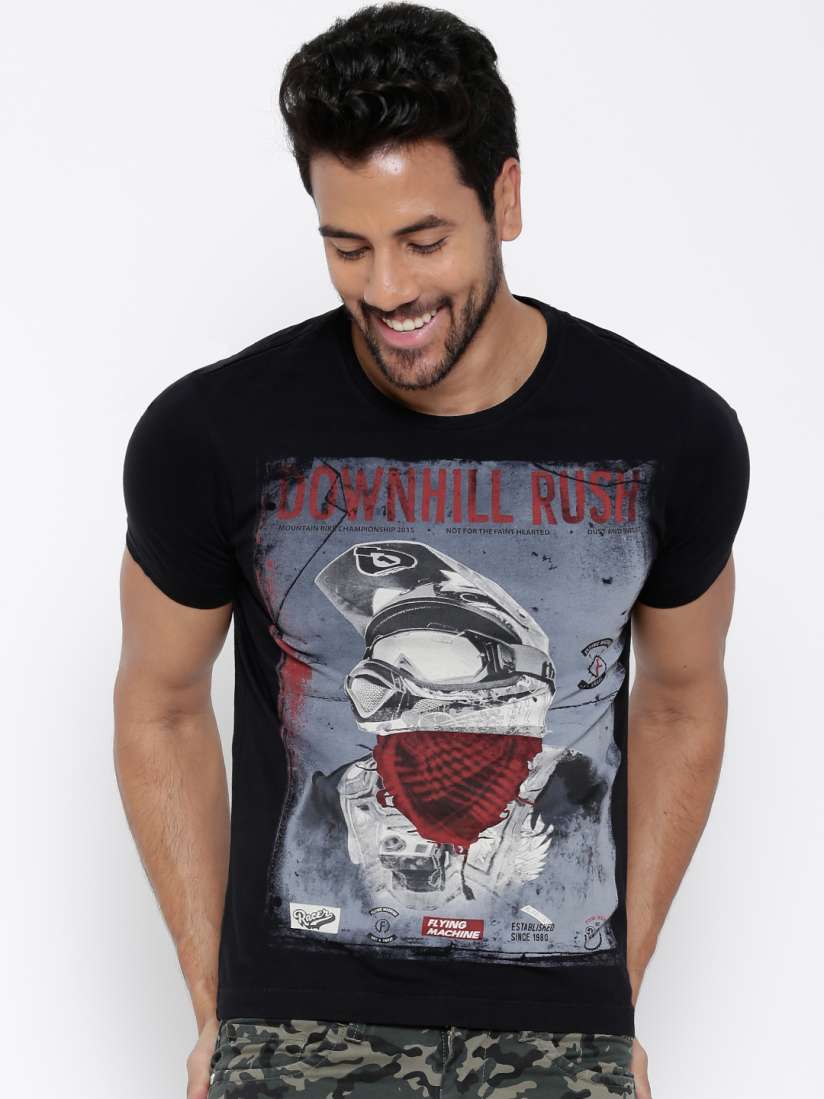 Buy Flying Machine Black Printed Pure Cotton T shirt Tshirts for Men 872258 Myntra