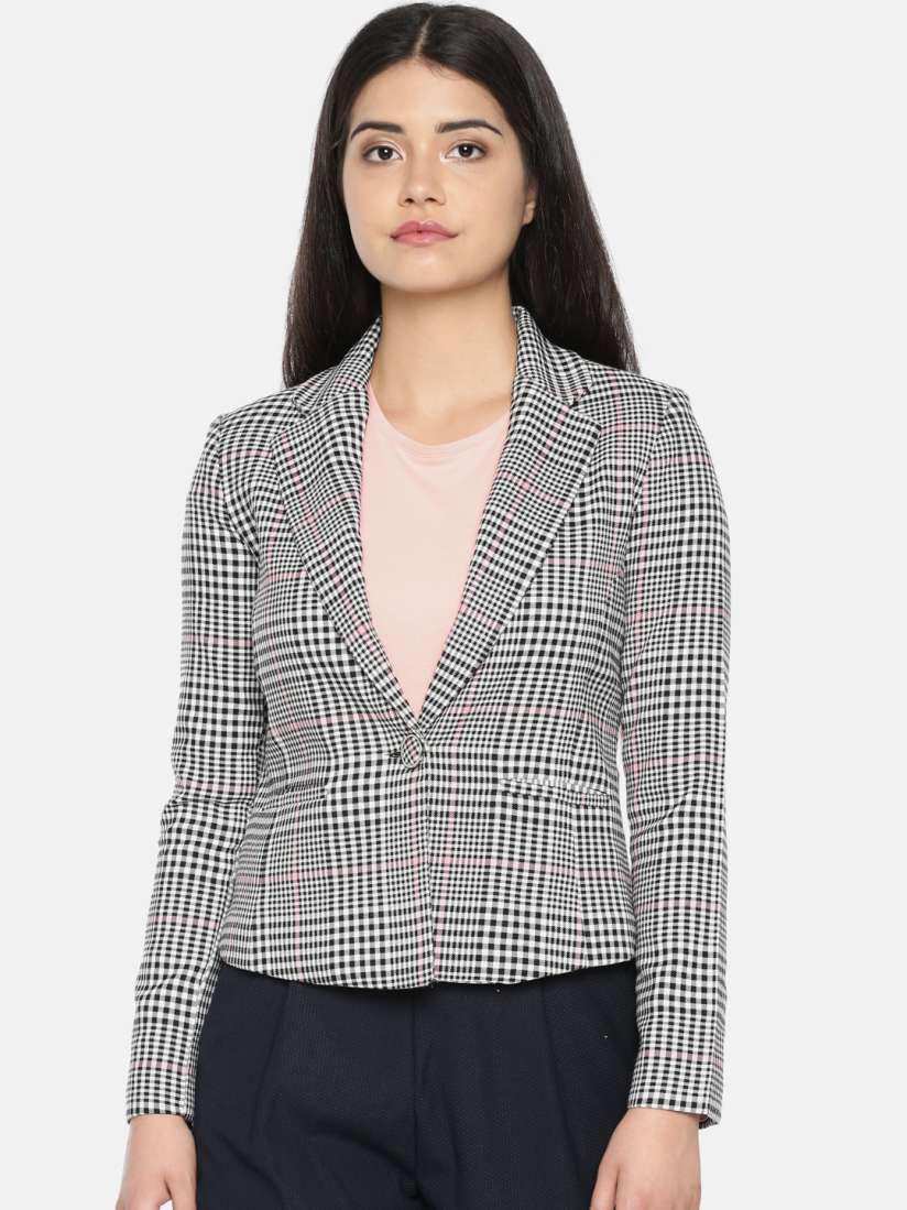 Buy Vero Moda Women Black White Checked Tailored Fit Single Breasted Casual Blazer Blazers for Women 8735907 Myntra