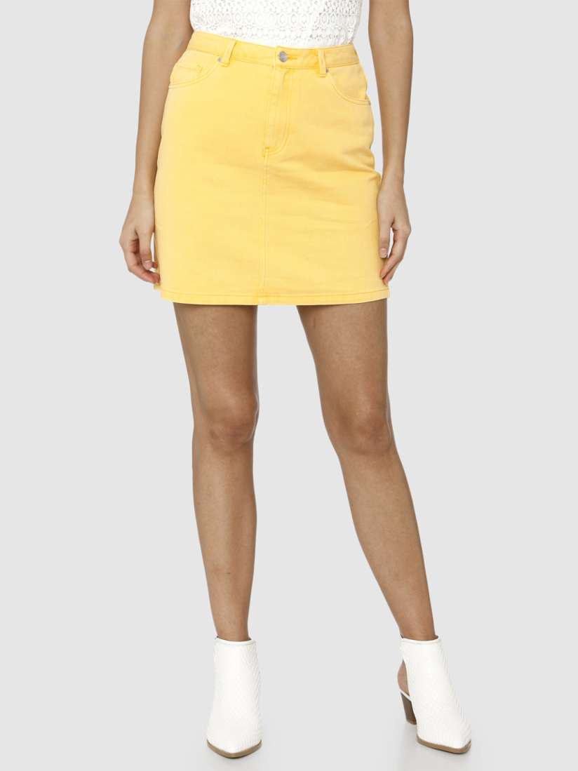 Womens yellow denim skirt outlet