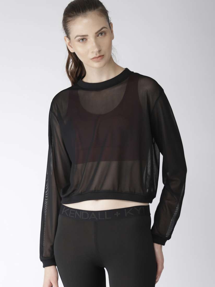 Buy FOREVER 21 Women Black Solid Mesh Cropped Sweatshirt Sweatshirts for Women 8747985 Myntra