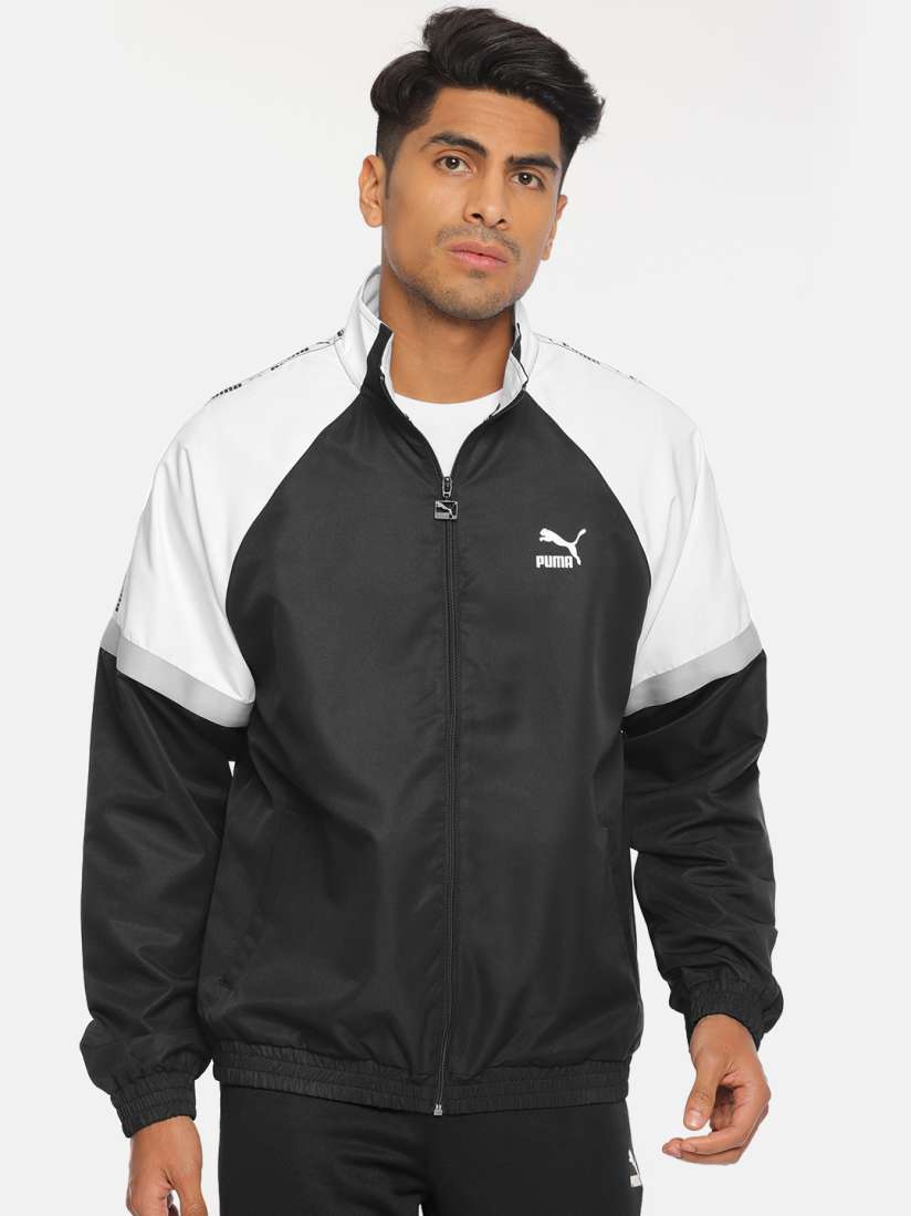 Puma jacket black and white sale