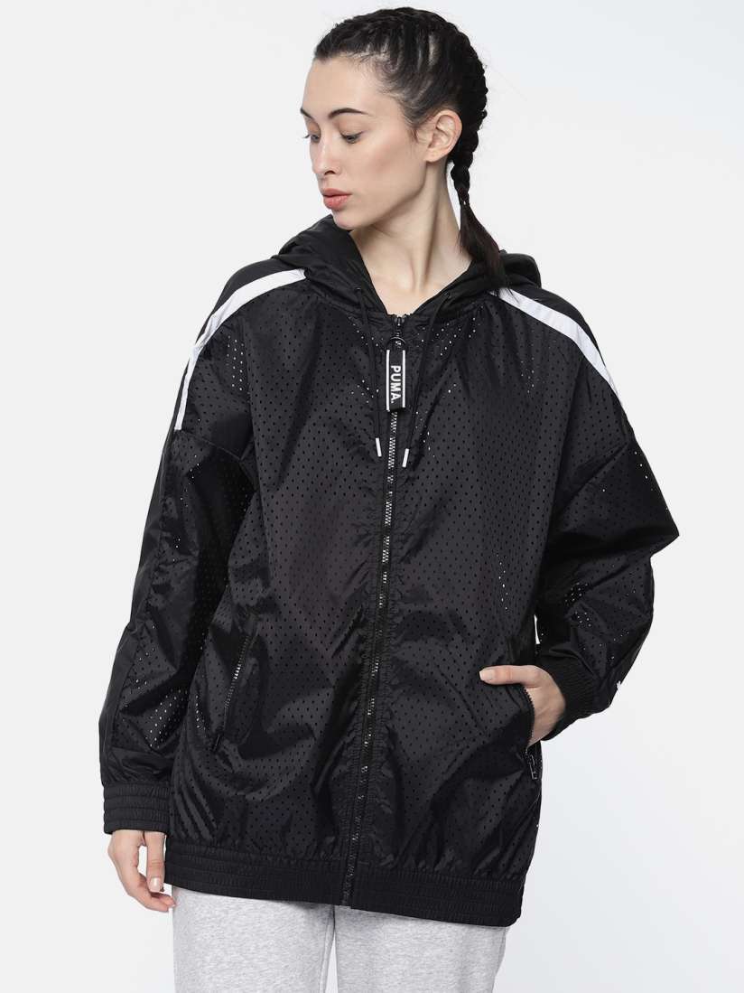 Buy Puma Women Black Self Design Chase Woven Sporty Jacket Jackets for Women 8748991 Myntra