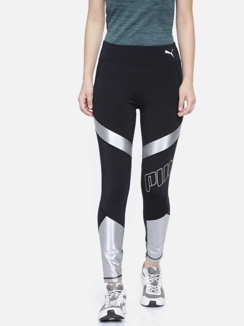 Buy Puma Women Black Silver Coloured Printed Elite Speed Tights Tights for Women 8749923 Myntra